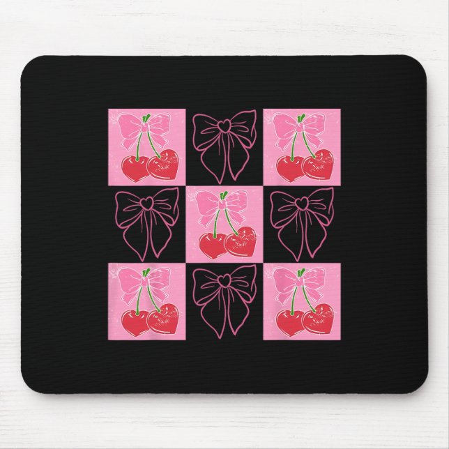 Checked Cherry Coquette Love You Cherry Much  Mouse Mat (Front)