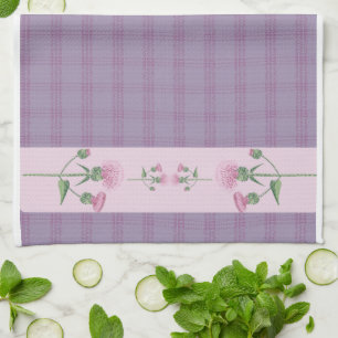 checked cottagecore  - Thistle Flower embroidery  Tea Towel