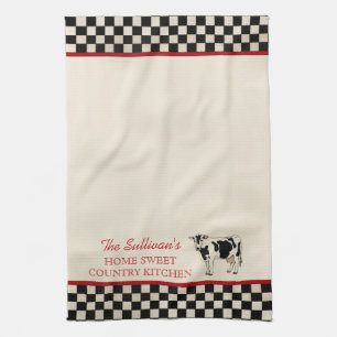 Checked Country Cow Personalised Kitchen Towels
