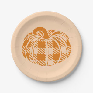 Checked Fall Pumpkin Thanksgiving Paper Plate