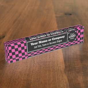 Checked Fuchsia & Black - Modern Business Style Nameplate