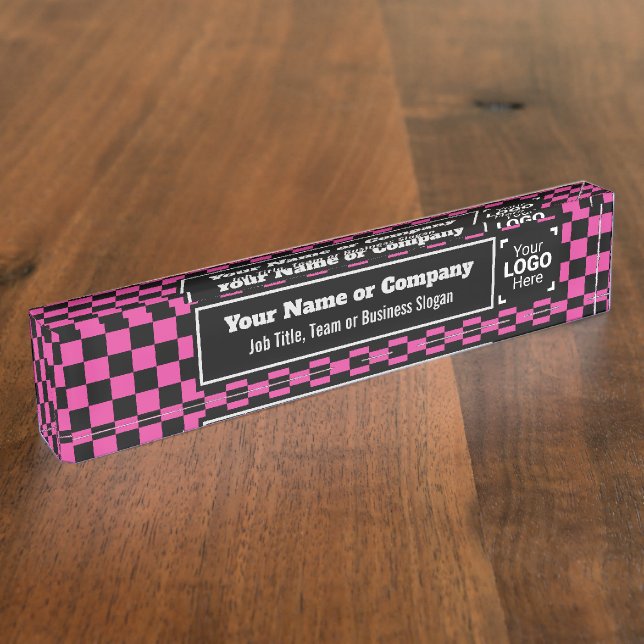 Checked Fuchsia & Black - Modern Business Style Nameplate (Side)