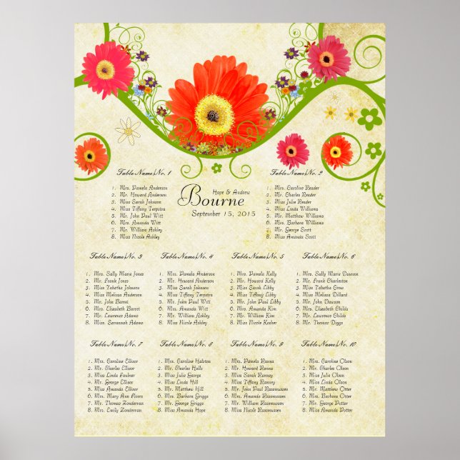 Checked Gerber Daisy Seating Chart 10 Tables (Front)