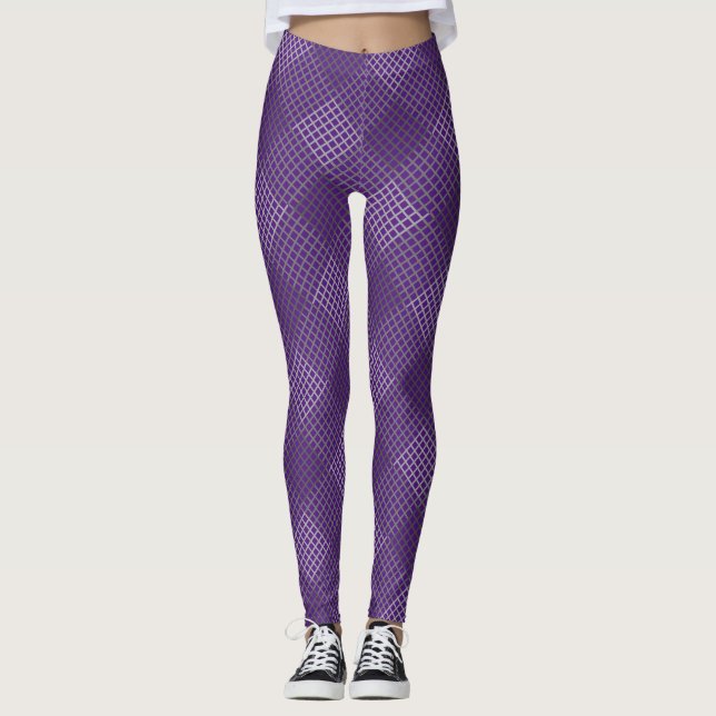 Checked pattern diagonal 2 tones b Purple Leggings (Front)