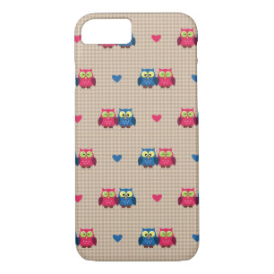 Checked pattern with love owls iPhone 8/7 case