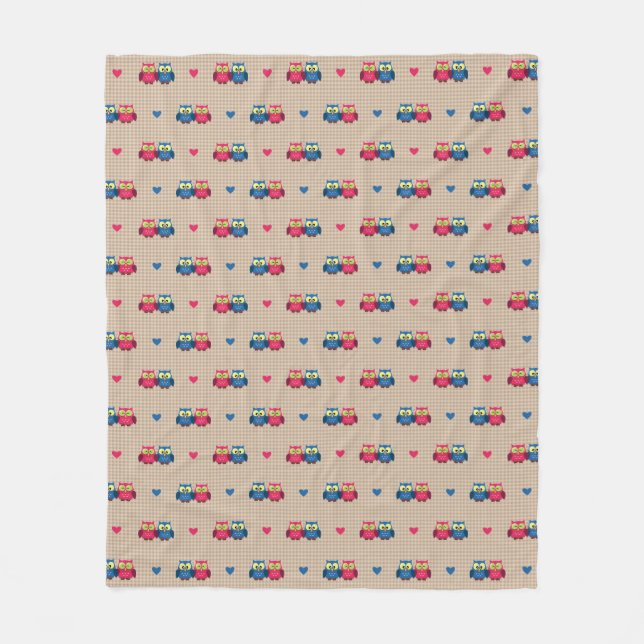 Checked pattern with love owls fleece blanket (Front)