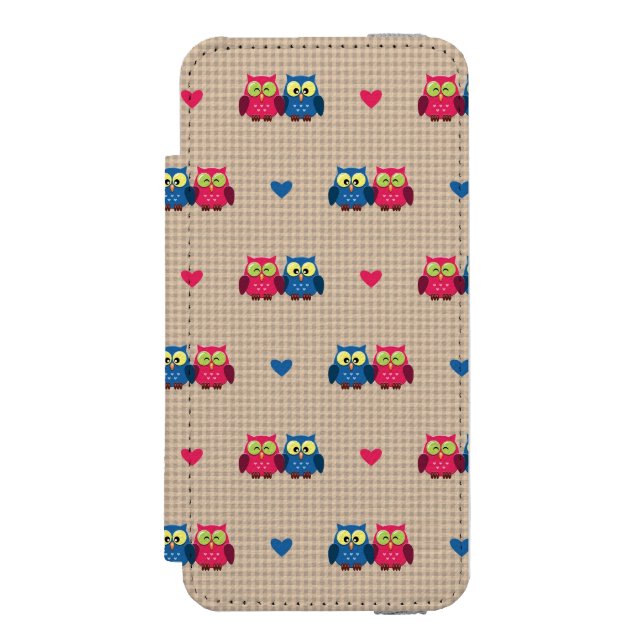 Checked pattern with love owls incipio iPhone wallet case (Folio Front)