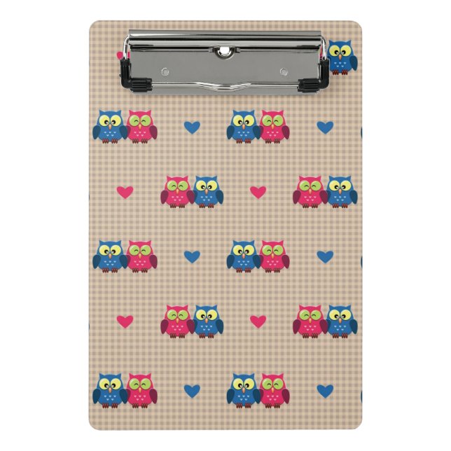Checked pattern with love owls mini clipboard (Front)