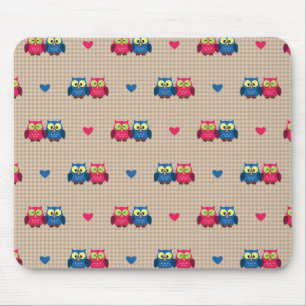 Checked pattern with love owls mouse mat