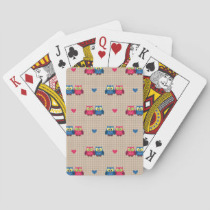 Checked pattern with love owls playing cards