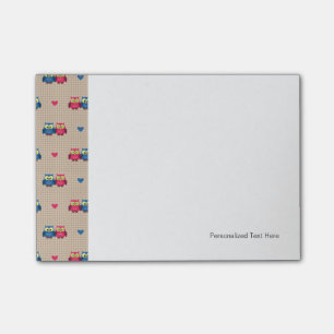 Checked pattern with love owls post-it notes