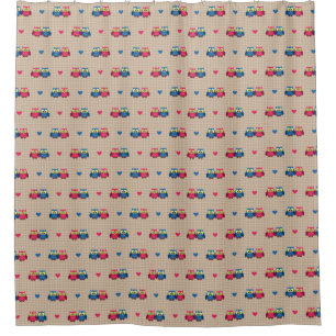 Checked pattern with love owls shower curtain