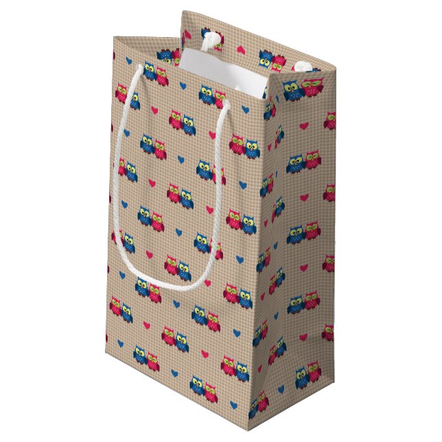 Checked pattern with love owls small gift bag (Back Angled)