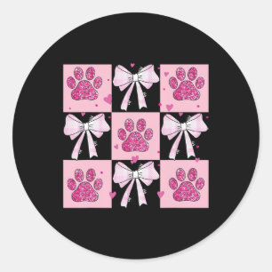 Checked Paw Dog Valentine Coquette Classic Round Sticker