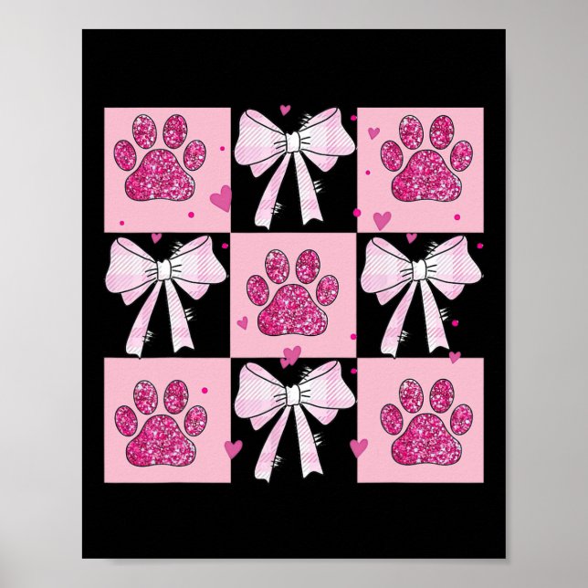 Checked Paw Dog Valentine Coquette  Poster (Front)