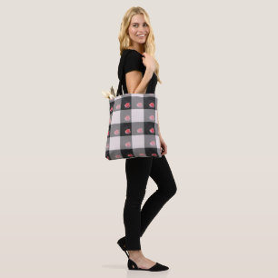 Checked Pink Roses Tote Bag