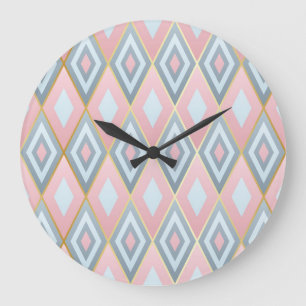 Checked rhombus shapes, geometric pattern. large clock