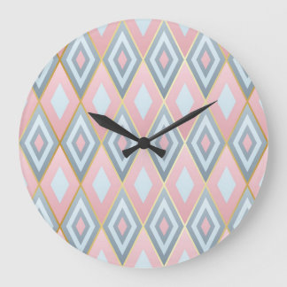 Checked rhombus shapes, geometric pattern. large clock