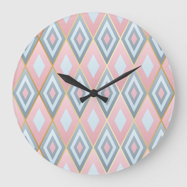 Checked rhombus shapes, geometric pattern. large clock (Front)