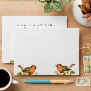 Checked Vintage Love Birds Coral Flowers Envelopes