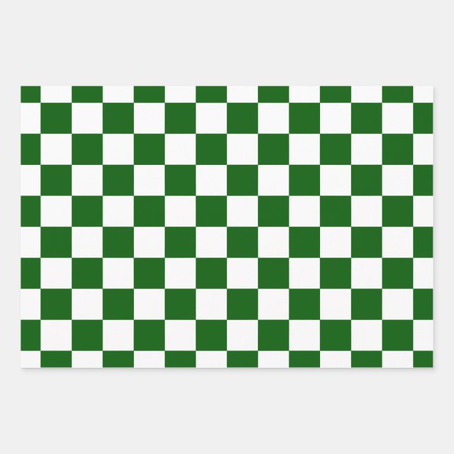 Checker Board Pattern White X Green Wrapping Paper Sheet (Front 3)