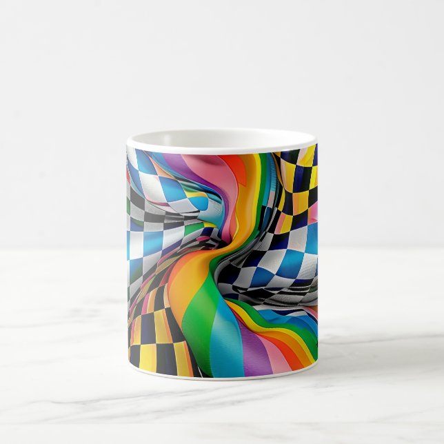Checker Board Rainbow Pattern Digital Art Coffee Mug (Center)