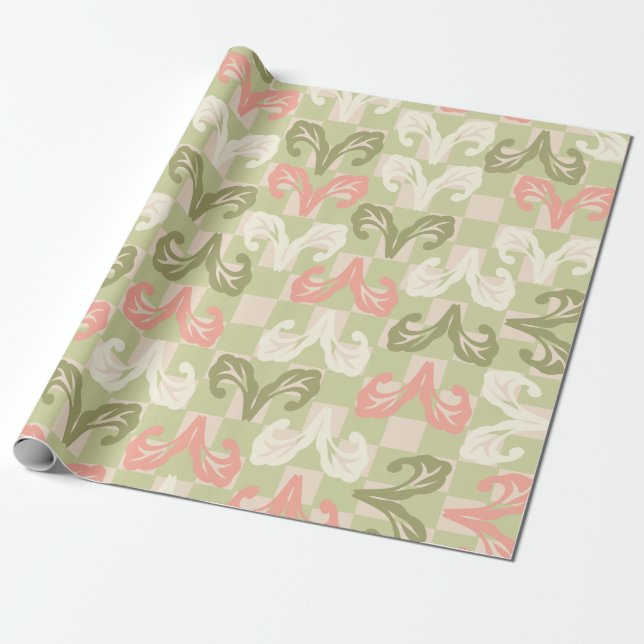 Checker Leaf Gift Wrapping Paper (Unrolled)