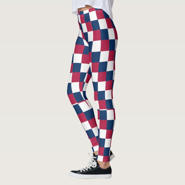 Checker pattern with US flag colour Leggings (Left)