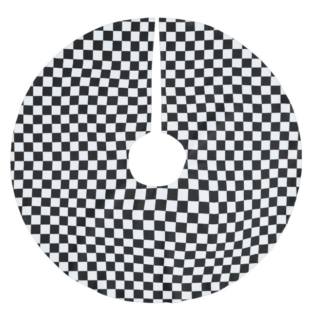 CHECKERBOARD! (a black & white design) ~ Brushed Polyester Tree Skirt (Front)