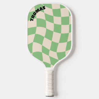 Checkerboard Groovy Retro Customizable Name Pickleball Paddle