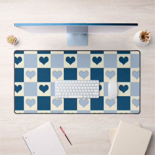 Checkerboard Hearts in Dark Blue, Light Blue, and Desk Mat