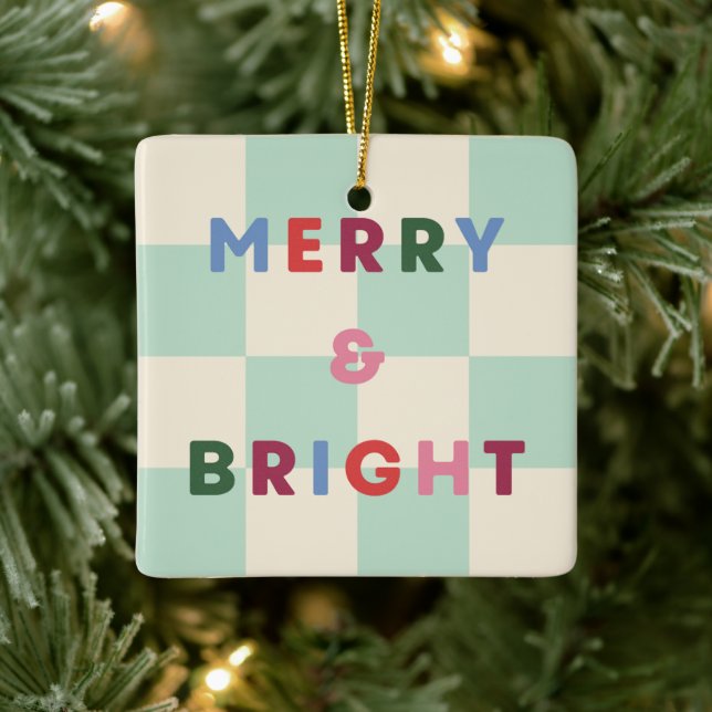 Checkerboard Merry & Bright Christmas Ornament (Tree)