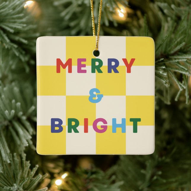 Checkerboard Merry & Bright Christmas Ornament (Tree)