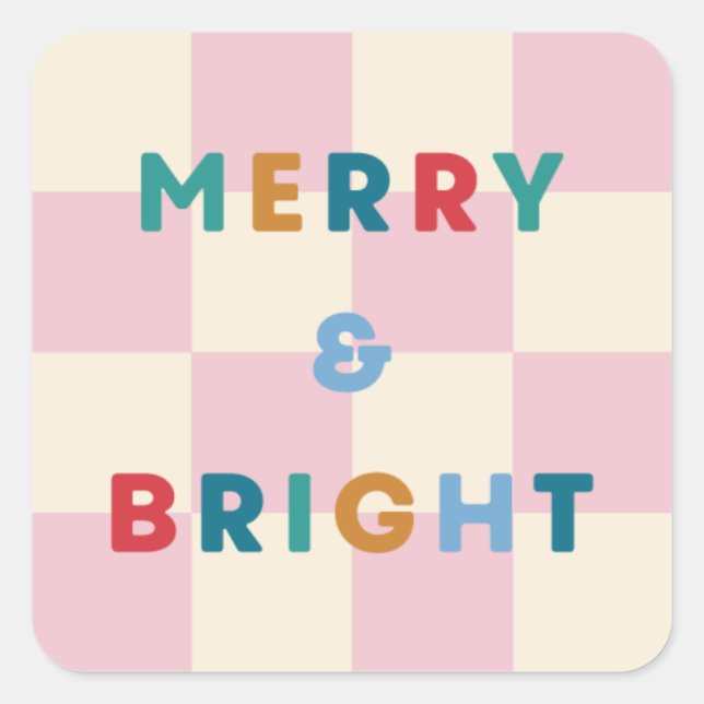 Checkerboard Merry & Bright Christmas Sticker (Front)