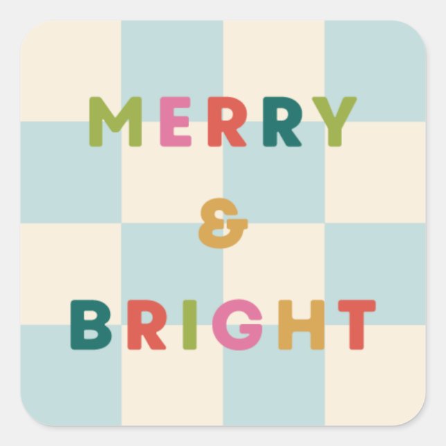 Checkerboard Merry & Bright Christmas Sticker (Front)