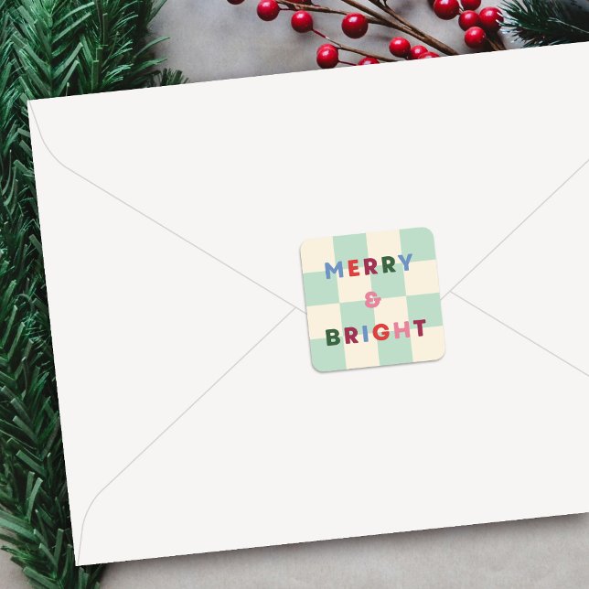 Checkerboard Merry & Bright Christmas Sticker (Creator Uploaded)