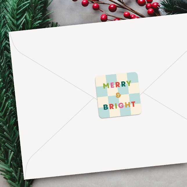 Checkerboard Merry & Bright Christmas Sticker (Creator Uploaded)