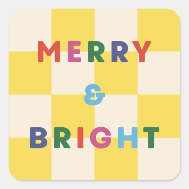 Checkerboard Merry & Bright Christmas Sticker (Front)