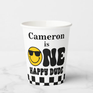 Checkerboard One Happy Dude 1st Birthday Paper Cups