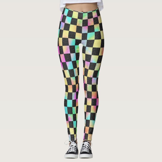Checkerboard Pattern In 80's Colors Leggings (Front)