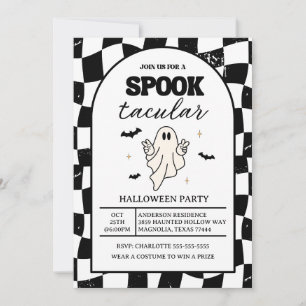 Checkerboard Retro Spooktacular Halloween Invitation