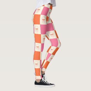 Checkerboard Skulls in Pink, Orange, & Cream Leggings