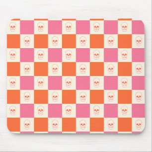 Checkerboard Skulls in Pink, Orange, & Cream Mouse Mat