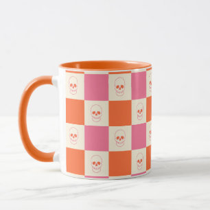 Checkerboard Skulls in Pink, Orange, & Cream Mug