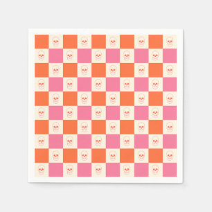 Checkerboard Skulls in Pink, Orange, & Cream Napkin