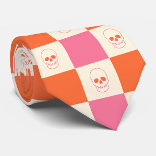 Checkerboard Skulls in Pink, Orange, & Cream Tie