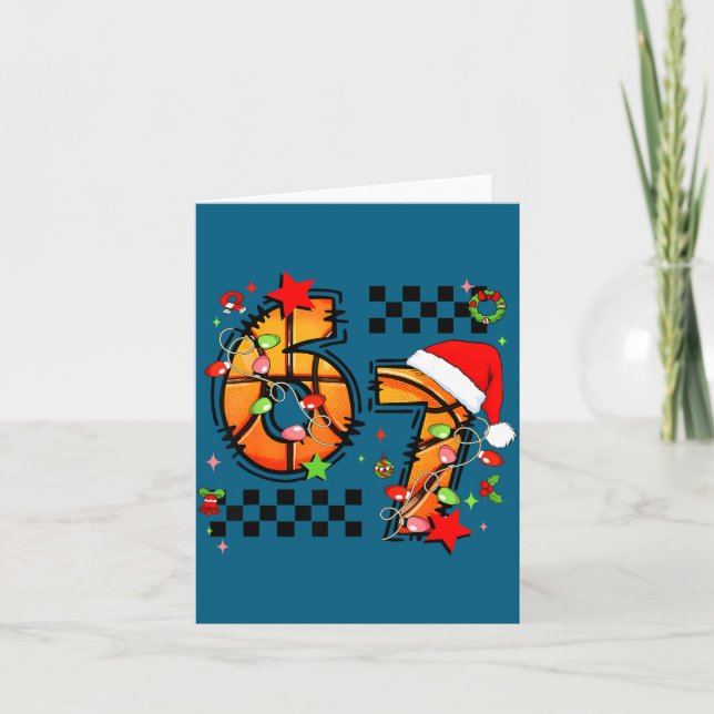 Checkered 67 Basketball Santa Hat Christmas Six Se Card (Front)
