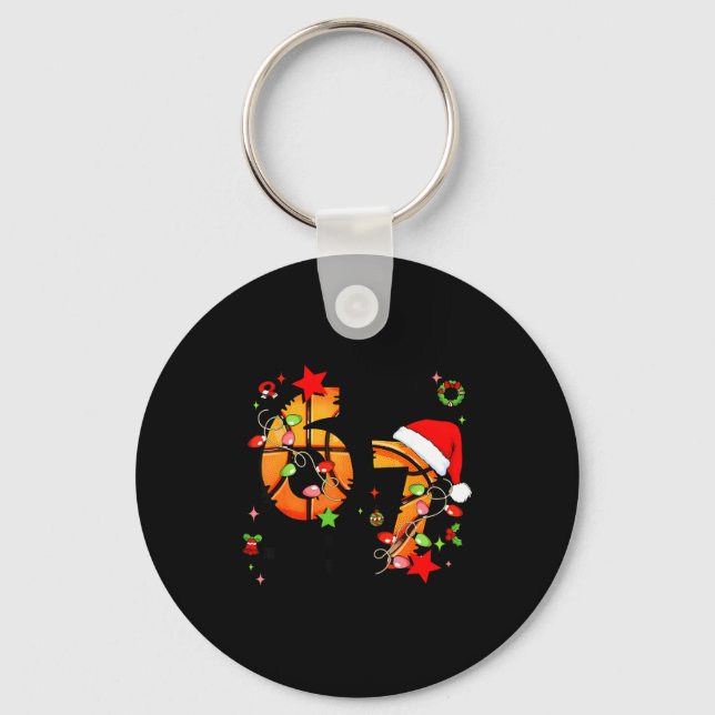 Checkered 67 Basketball Santa Hat Christmas Six Se Key Ring (Front)