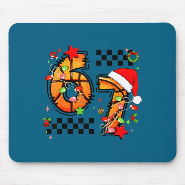 Checkered 67 Basketball Santa Hat Christmas Six Se Mouse Mat (Front)
