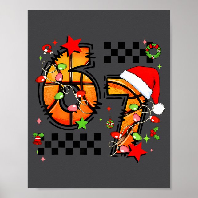 Checkered 67 Basketball Santa Hat Christmas Six Se Poster (Front)